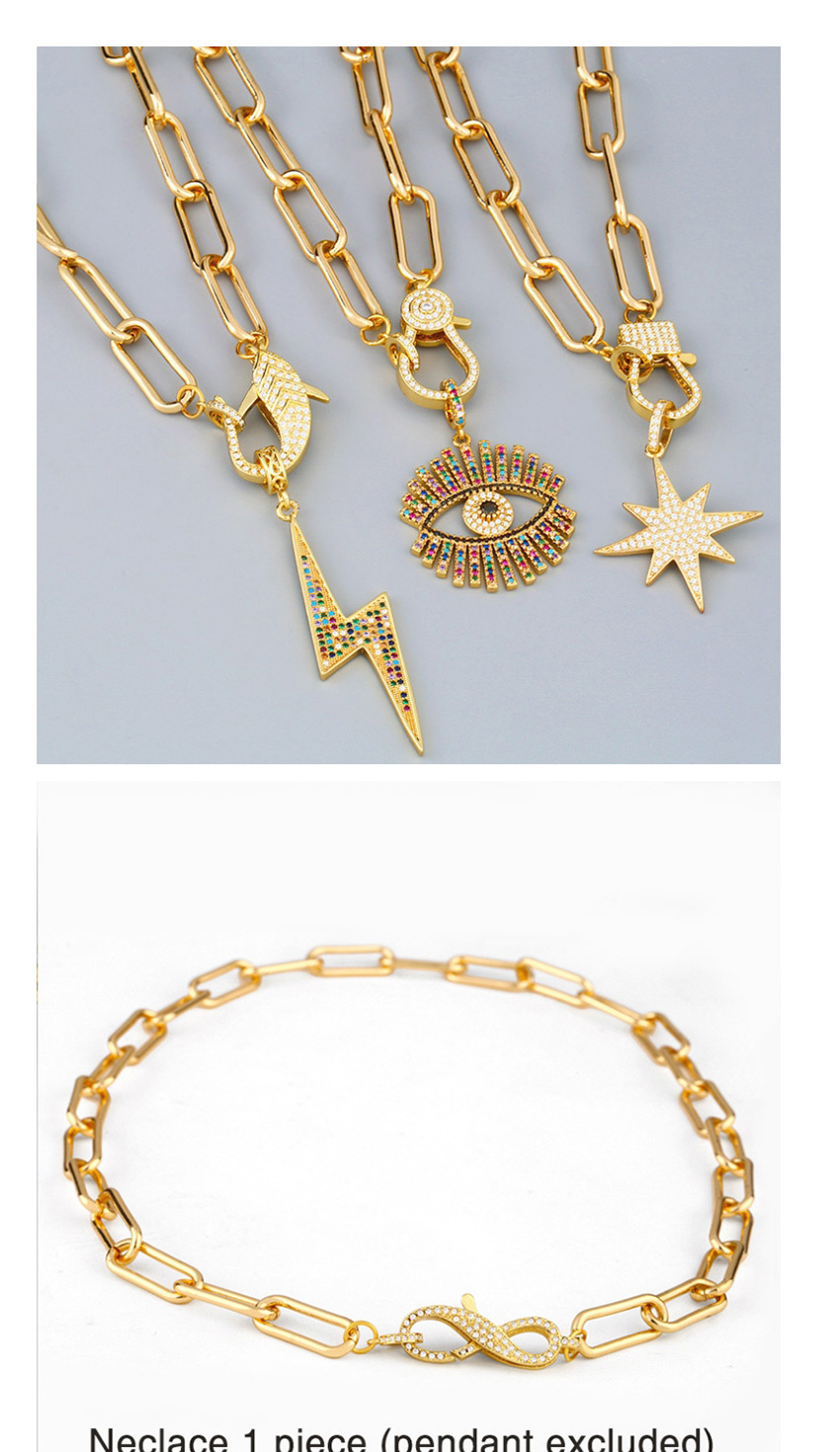 Fashion Fish Chain Thick Chain Copper Inlaid Zircon Geometric Letter Openwork Necklace,Chains