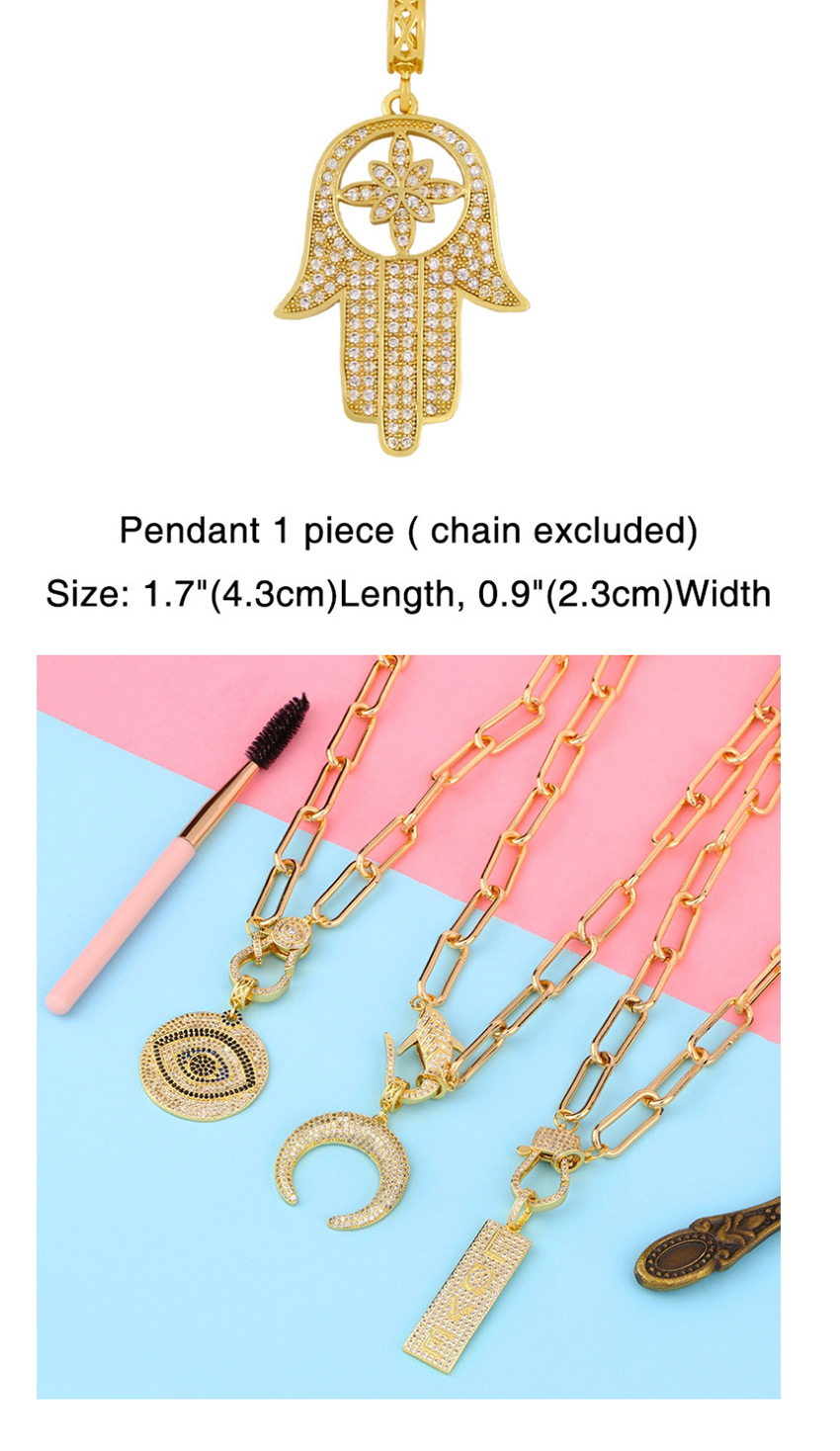 Fashion Palm Pendant Thick Chain Copper Inlay Zircon Geometric Letter Openwork Pendant,Pendants