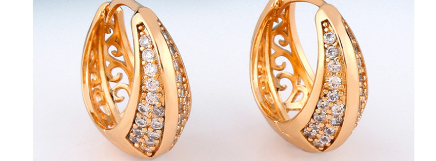Fashion Golden Copper-set Zircon Openwork Earrings,Stud Earrings