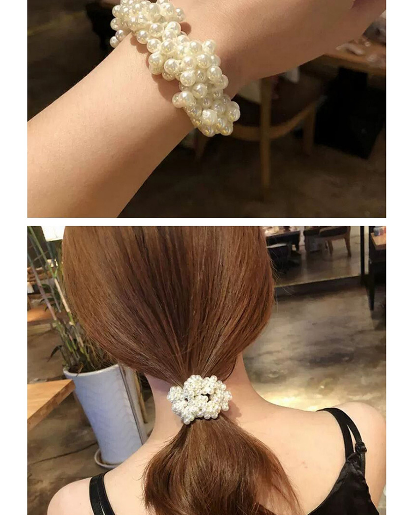 Fashion Pink Crystal Hand-woven Pearl Crystal High Elastic Hair Rope,Hair Ring