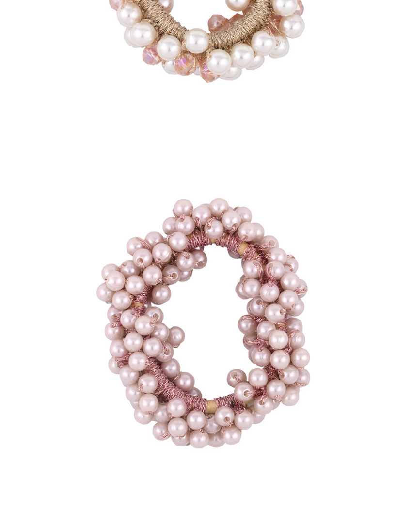 Fashion Pink Hand-woven Pearl Crystal High Elastic Hair Rope,Hair Ring