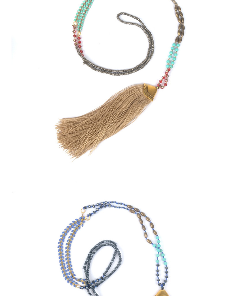 Fashion Black Tassel Crystal Hand-beaded Woven Rice Bead Necklace,Pendants