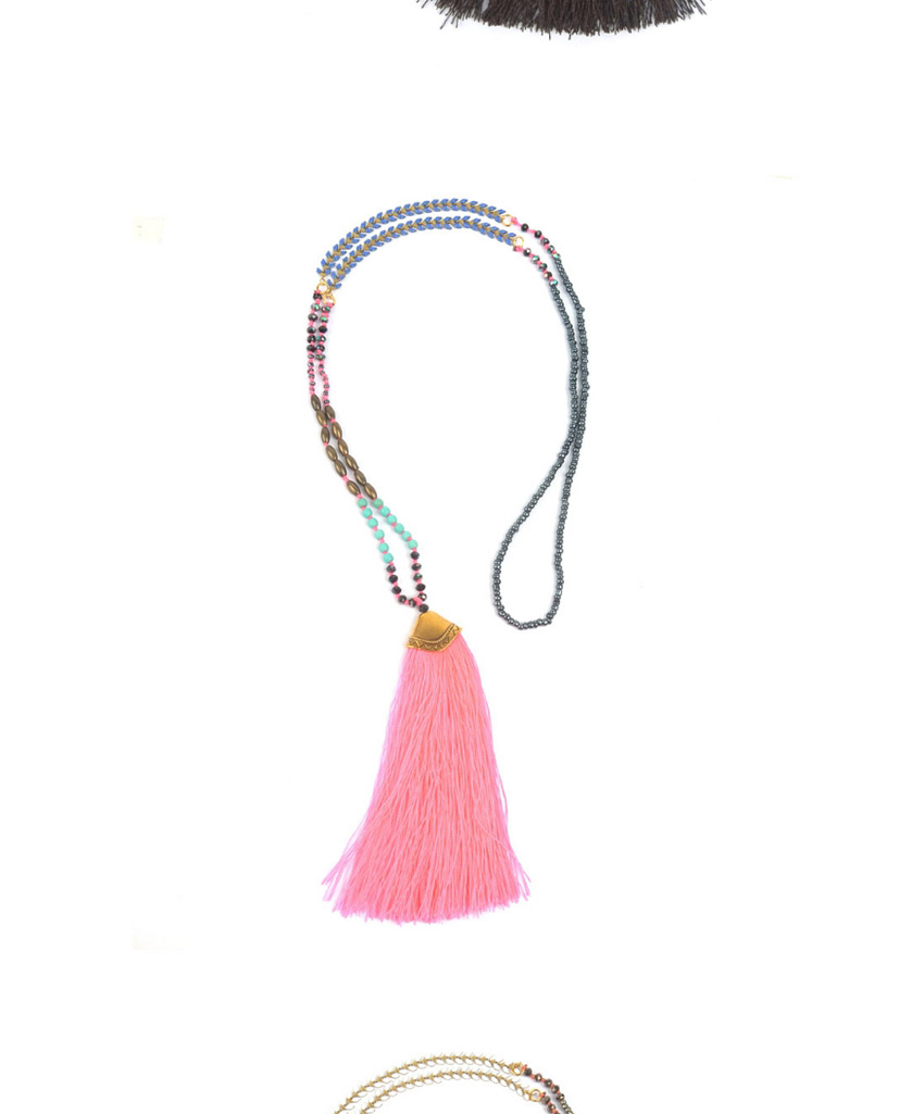 Fashion Red Tassel Crystal Hand-beaded Woven Rice Bead Necklace,Pendants