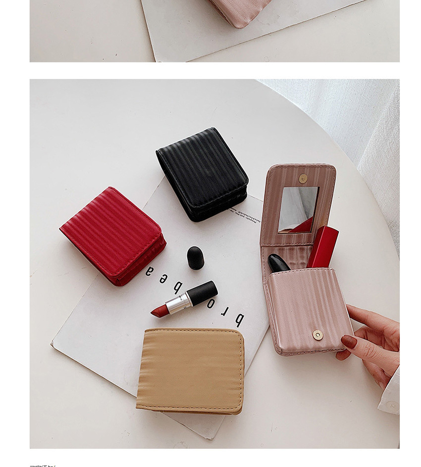 Fashion Pink Stripe Wallet With Mirror Lipstick,Wallet