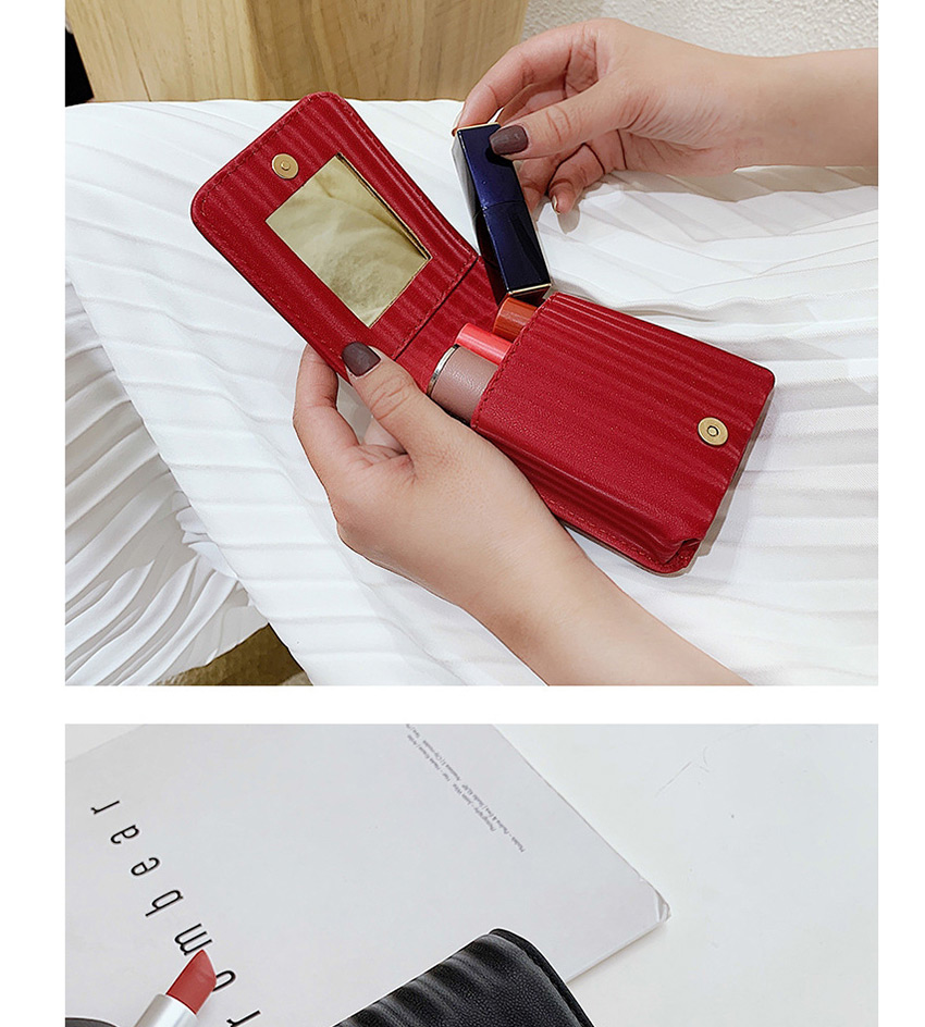 Fashion Black Stripe Wallet With Mirror Lipstick,Wallet