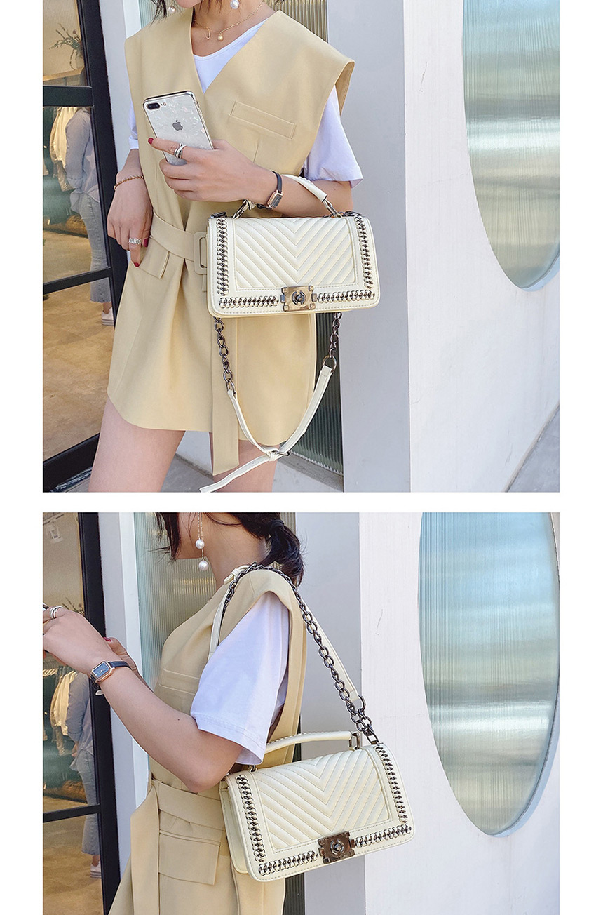 Fashion Beige Embroidered Thread Chain Lock Diagonal Shoulder Bag,Shoulder bags