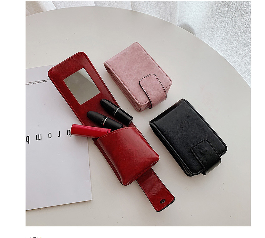 Fashion Black Lipstick Bag With Makeup Mirror Snap,Wallet