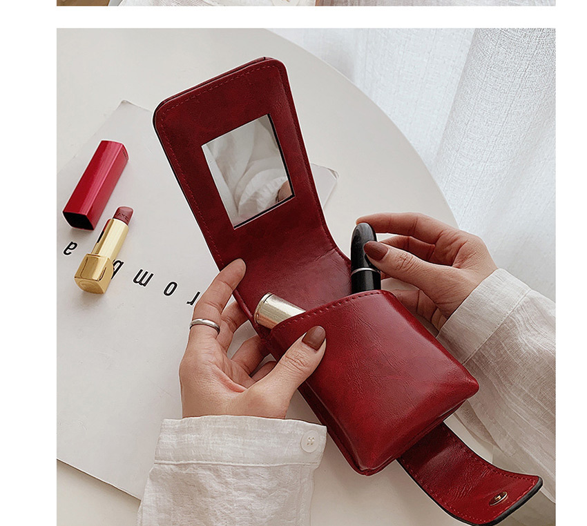Fashion Black Lipstick Bag With Makeup Mirror Snap,Wallet