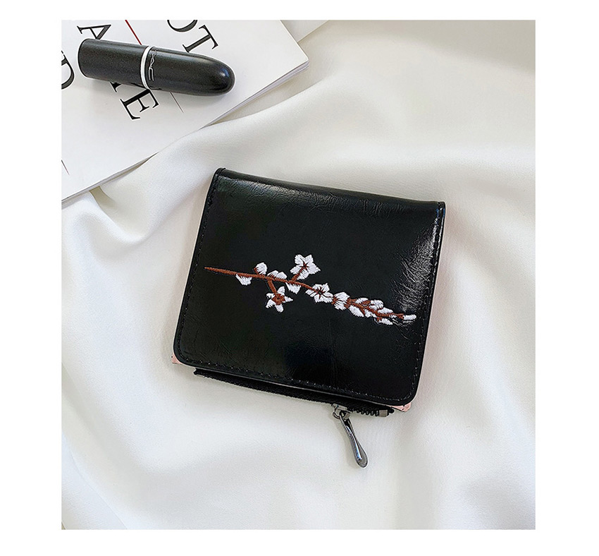 Fashion Black Flower Embroidery 2 Fold Multi-function Wallet,Wallet