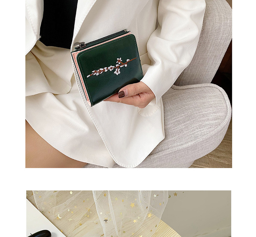 Fashion Green Flower Embroidery 2 Fold Multi-function Wallet,Wallet