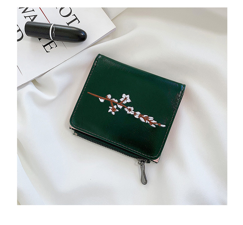 Fashion Green Flower Embroidery 2 Fold Multi-function Wallet,Wallet