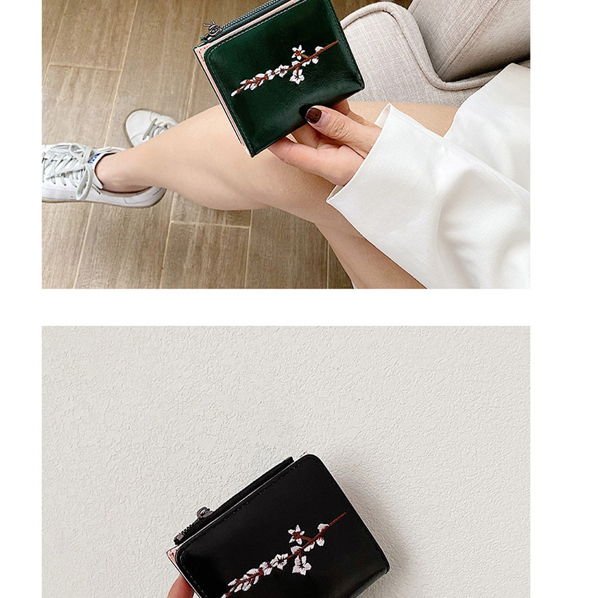 Fashion Black Flower Embroidery Multi-function Wallet,Wallet