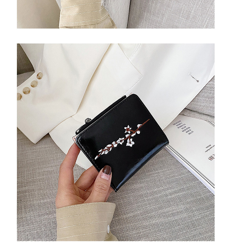 Fashion Black Flower Embroidery Multi-function Wallet,Wallet
