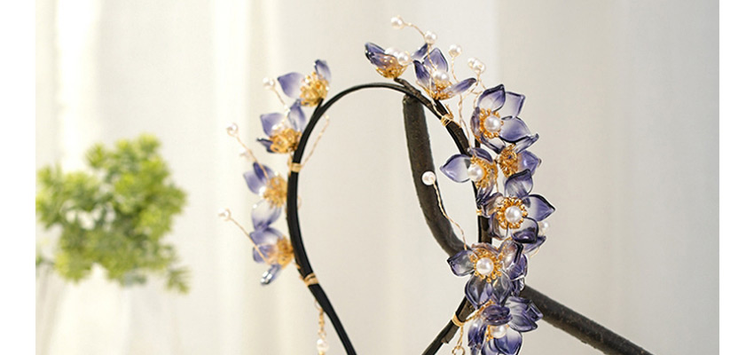 Fashion Purple Alloy Headband With Glazed Flowers And Pearl Tassels,Head Band