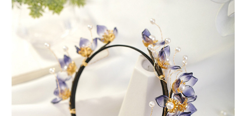 Fashion Purple Alloy Headband With Glazed Flowers And Pearl Tassels,Head Band