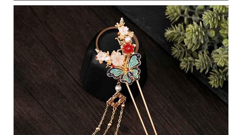 Fashion Color Mixing Butterfly Flower Pearl Tassel Geometric Hollow Hairpin Ear Clip,Clip & Cuff Earrings