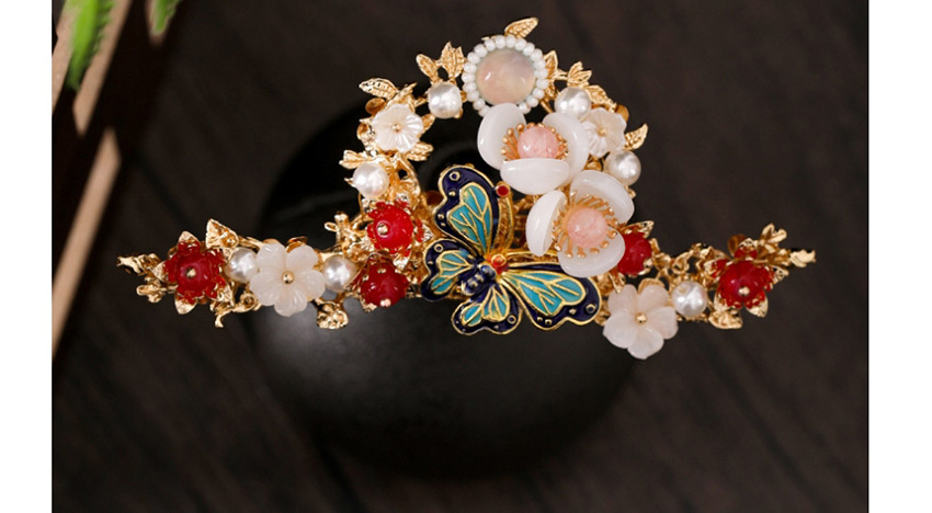 Fashion Color Mixing Butterfly Flower Pearl Tassel Geometric Hollow Hairpin Ear Clip,Clip & Cuff Earrings