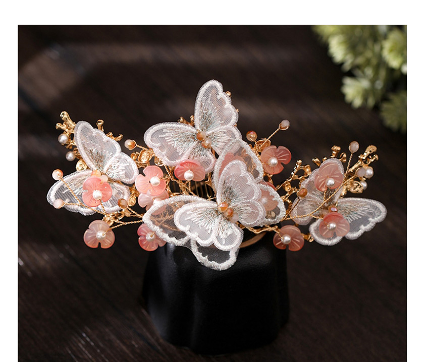 Fashion White Fringed Mesh Yarn Butterfly Pearl Resin Hairpin Crown Ear Clip Set,Jewelry Sets