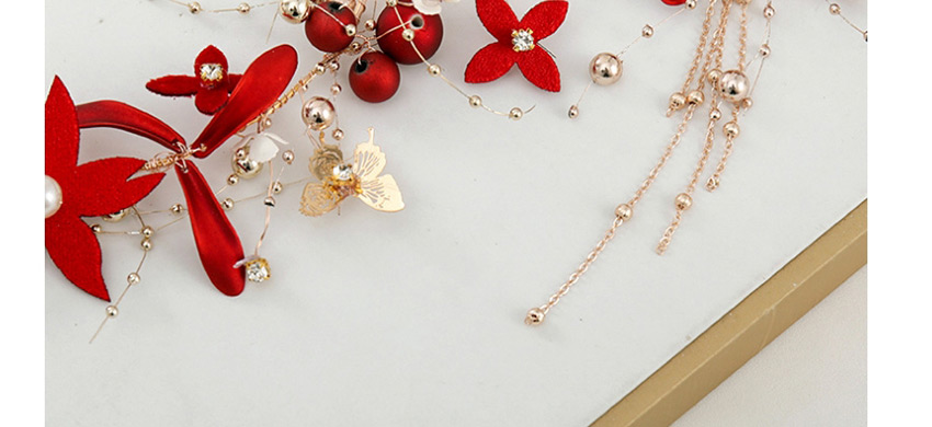Fashion Red Flower Diamond Butterfly Alloy Round Bead Resin Hairband Earring Set,Jewelry Sets