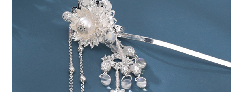Fashion Silver Flower Pearl Crystal Fringe Hollow Hairpin,Hairpins