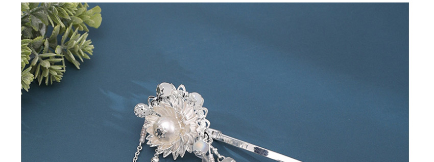 Fashion Silver Flower Pearl Crystal Fringe Hollow Hairpin,Hairpins