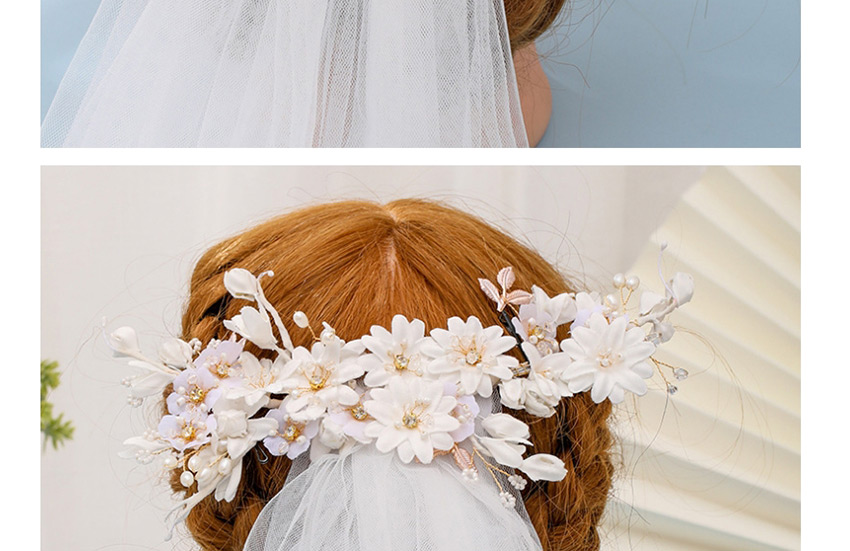 Fashion White Flower Hair Diamond Pearl Alloy Mesh Hair Comb,Bridal Headwear