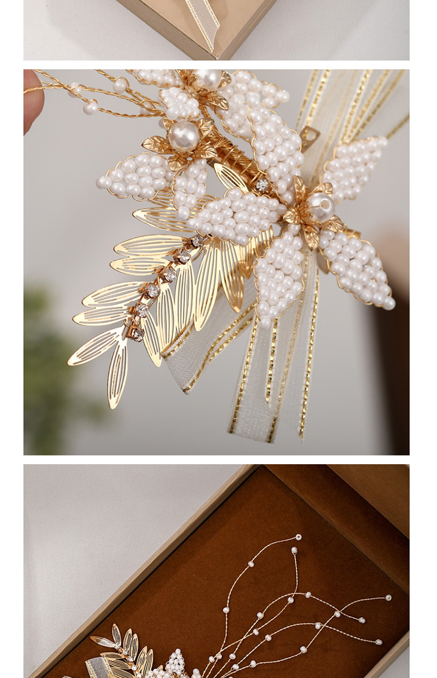 Fashion Silver Handmade Crystal Pearl Leaf Hairpin Set,Bridal Headwear