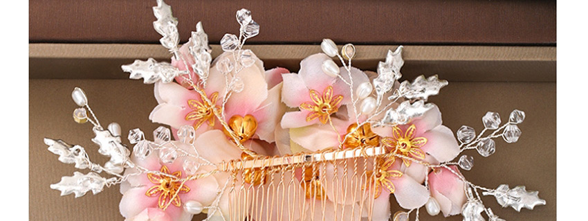 Fashion Pink Handmade Flowers And Diamond Pearl Hair Comb,Head Band