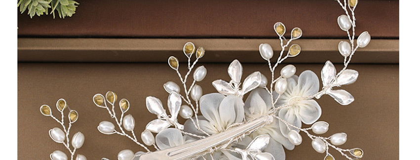 Fashion White Diamond Pearl Silk Flower Pearl Alloy Insert Comb,Hair Ribbons