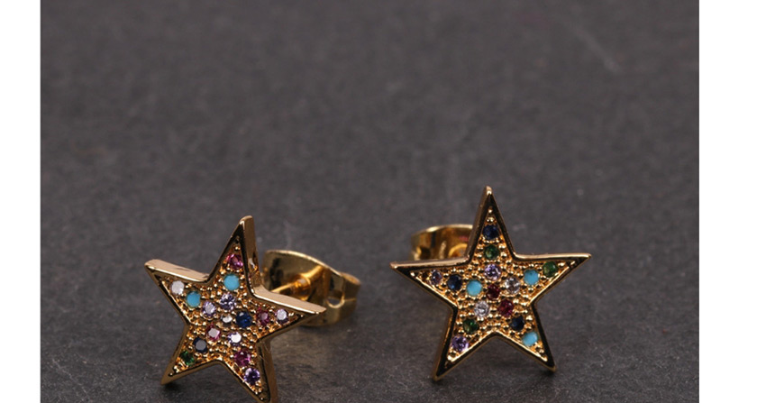Fashion Golden Copper-inlaid Zircon Pentagram Earrings,Stud Earrings