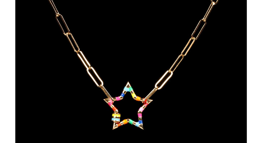 Fashion Gold 60cm Thick Chain Hollow Star Drop Oil Alloy Necklace,Chains