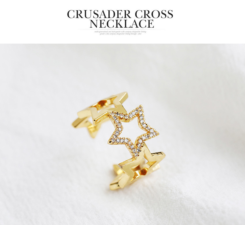 Fashion Golden Copper-set Zircon Five-pointed Star Ring,Rings
