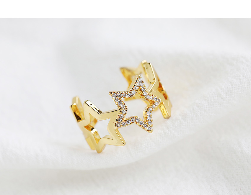 Fashion Golden Copper-set Zircon Five-pointed Star Ring,Rings