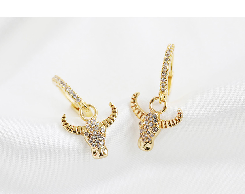 Fashion Golden Copper Inlay Zircon Bull Head Stud Earrings,Earrings