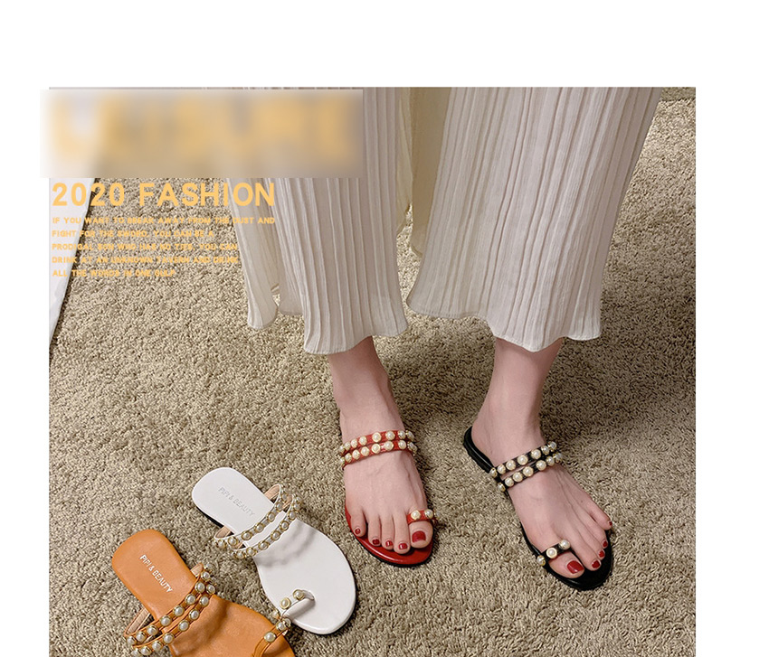 Fashion Orange Flat Toe Pearl Flat Sandals,Slippers