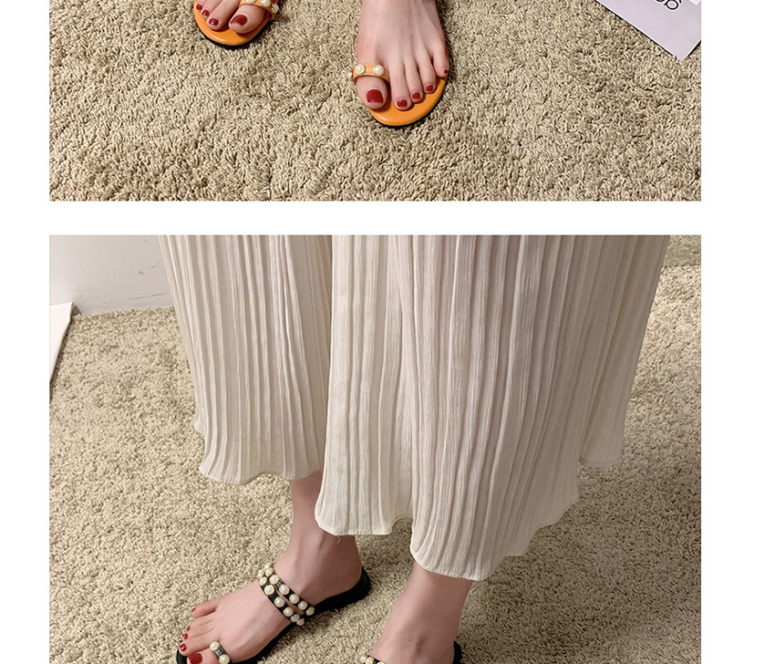 Fashion Orange Flat Toe Pearl Flat Sandals,Slippers