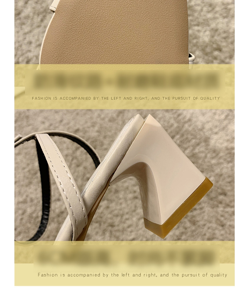 Fashion Beige Open-toe Square High-heeled Buckle Heels,Slippers