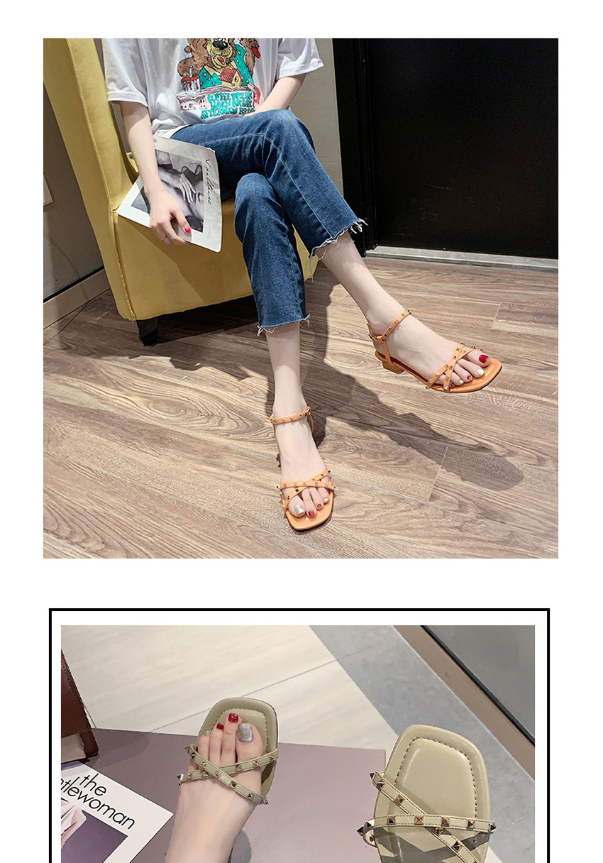 Fashion Beige Block Heel Stiletto Sandals,Slippers