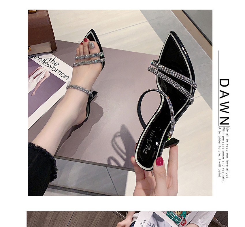 Fashion Black Slim-toe Rhinestone Pointed Toe Open Sandals,Slippers