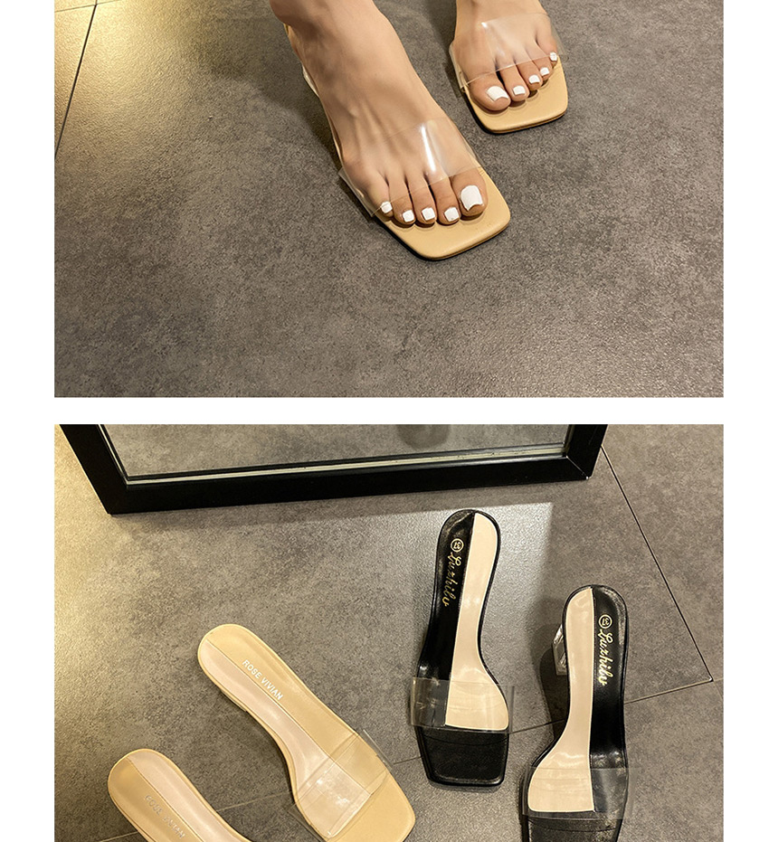 Fashion Apricot Thick Heel Non-slip Transparent Sandals,Slippers