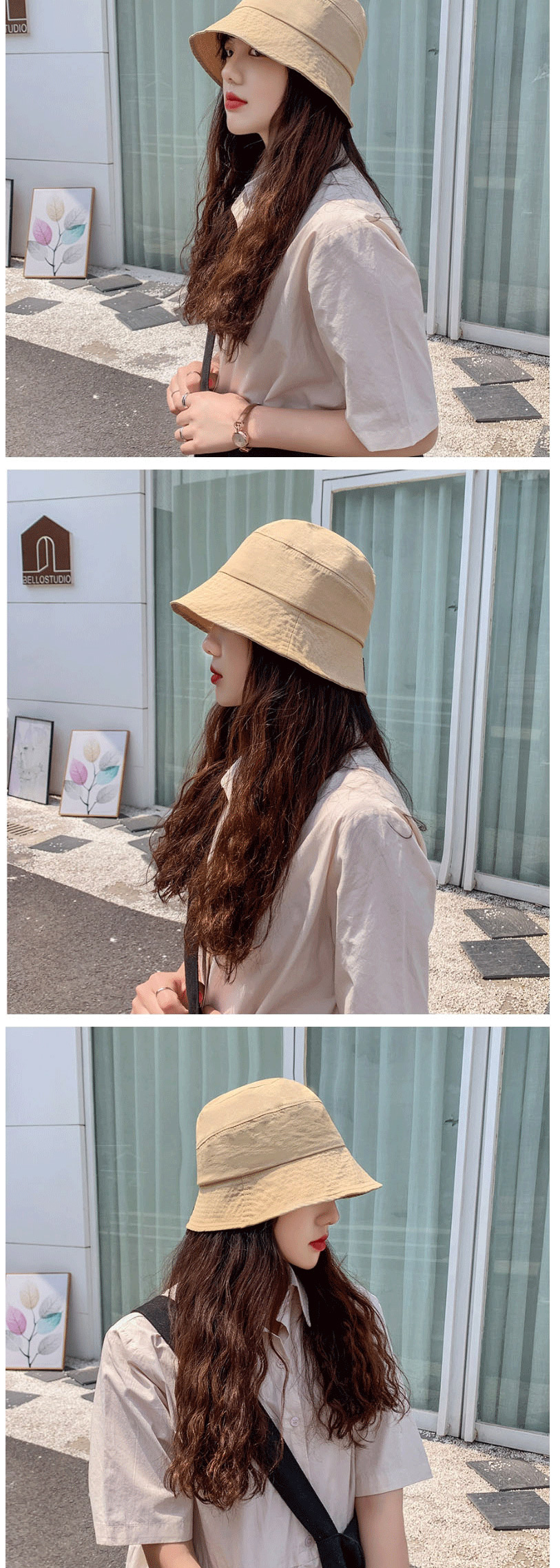 Fashion Beige Sunshade Sunscreen Solid Color Fisherman Hat,Sun Hats