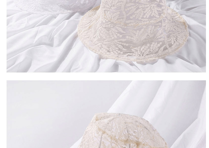 Fashion Beige Thin Lace Embroidered Breathable Fisherman Hat,Sun Hats