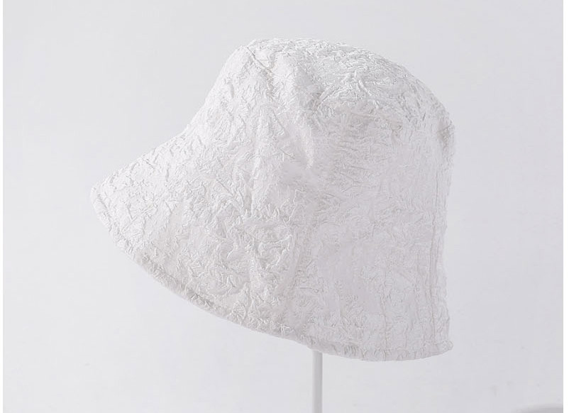 Fashion White Pleated Breathable Solid Color Bucket Hat,Sun Hats