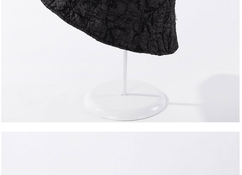 Fashion Black Pleated Breathable Solid Color Bucket Hat,Sun Hats