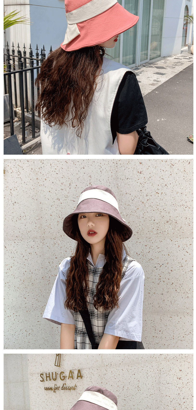 Fashion Khaki Wide-brimmed Sunscreen Color-block Patch Bow Fisherman Hat,Sun Hats