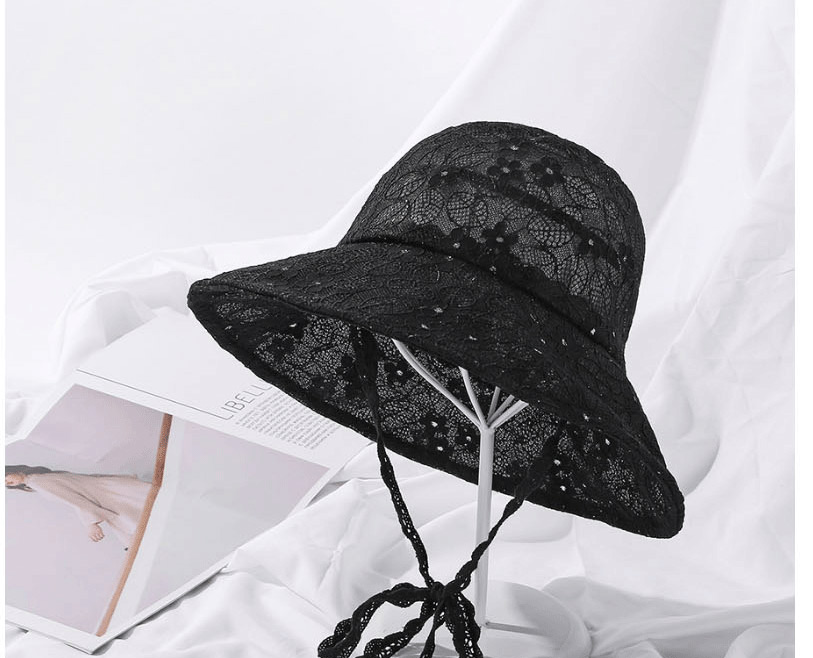 Fashion Black Sequin Lace Sunscreen Fisherman Hat,Sun Hats
