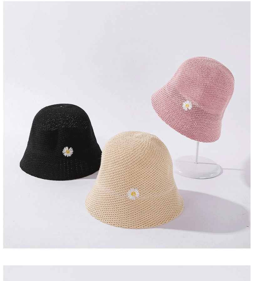 Fashion Pink Daisy Embroidered Fisherman Hat,Sun Hats