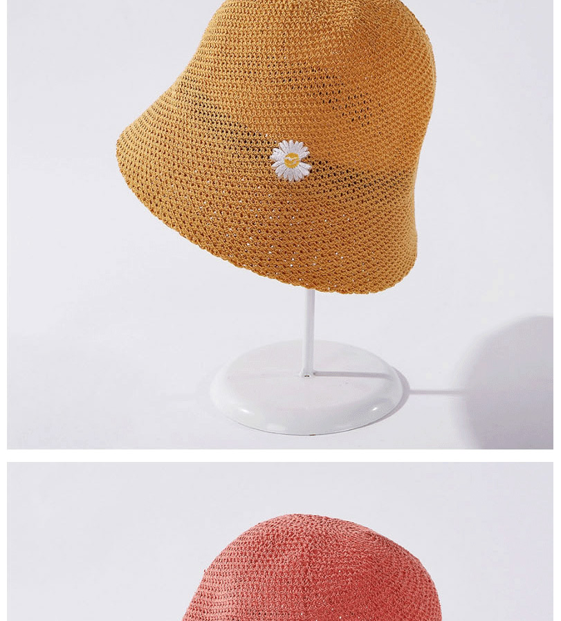 Fashion Khaki Daisy Embroidered Fisherman Hat,Sun Hats