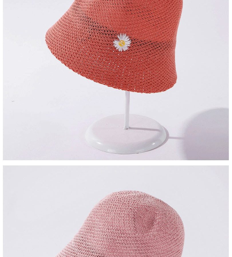 Fashion Pink Daisy Embroidered Fisherman Hat,Sun Hats
