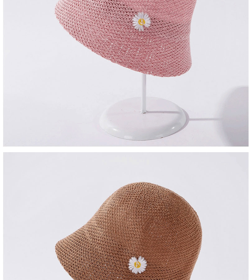 Fashion Beige Daisy Embroidered Fisherman Hat,Sun Hats